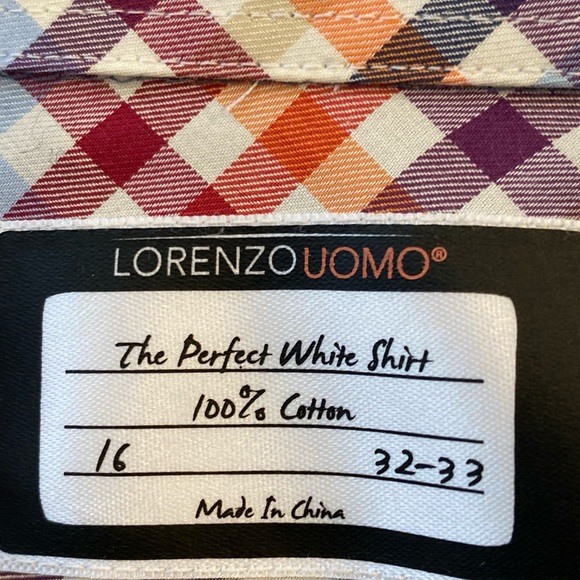 Lorenzo Uomo Mens Blue Dress Shirt w Contrasting Plaid Cuff Collar /16 32-33 - Picture 11 of 13